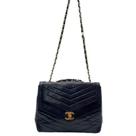 CHANEL 24K Classic Flap Bag Vintage Envelope Chevron Lambskin Leather Purse - Picture 4 of 11